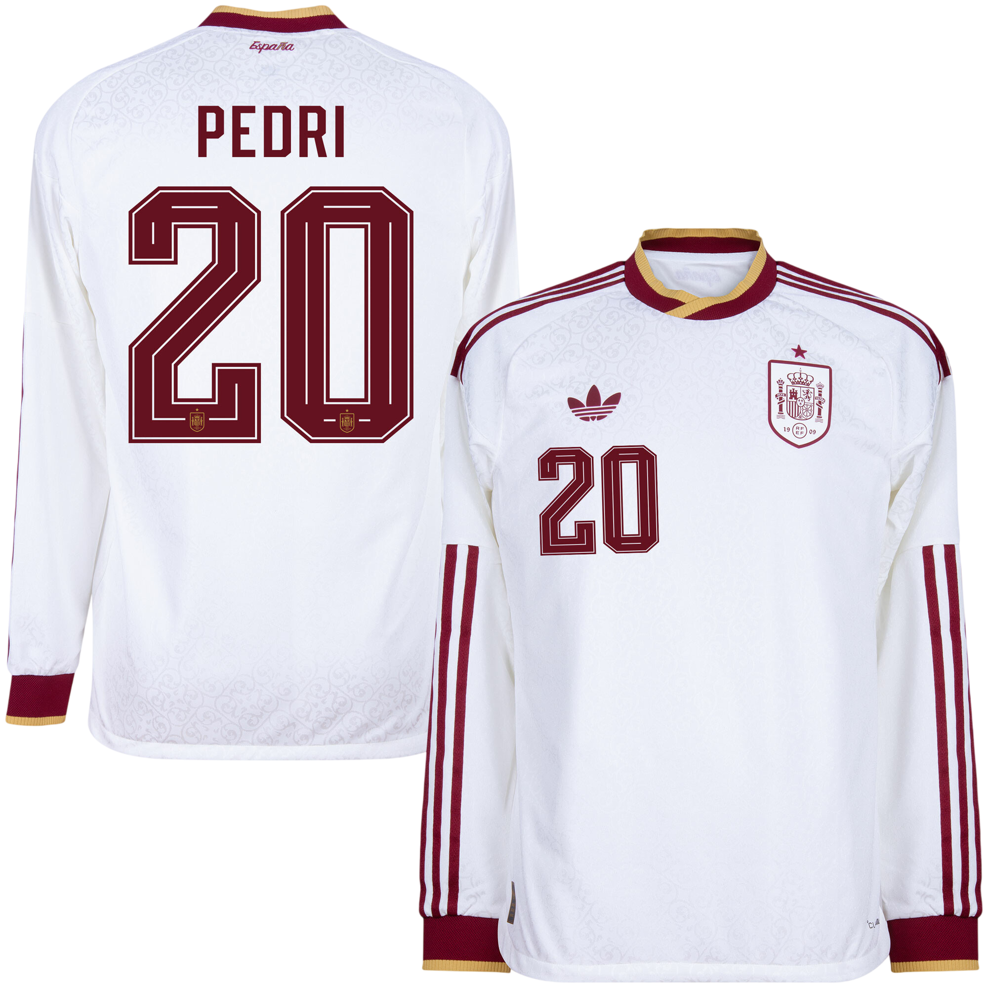 スペイン代表 W杯2026 PEDRI 20 Spain PEDRI #20 Away World Cup 2026 Long Sleeve Jersey White Men's