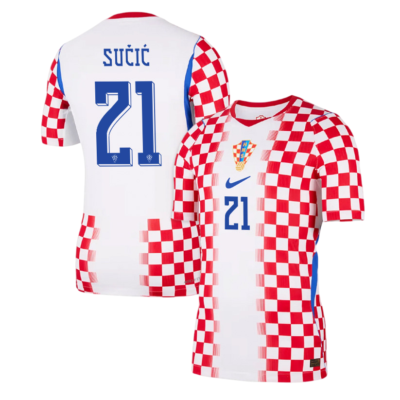 Croatia SUČIĆ #21 Home World Cup 2026 Jersey Red & White Men's