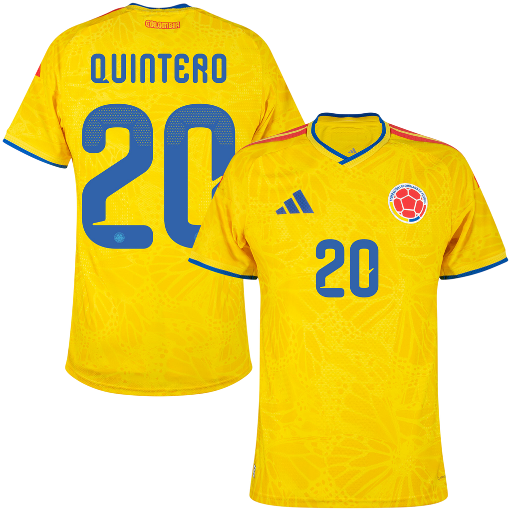 Colombia QUINTERO #20 Home World Cup 2026 Jersey Player's Version Yellow Men's
