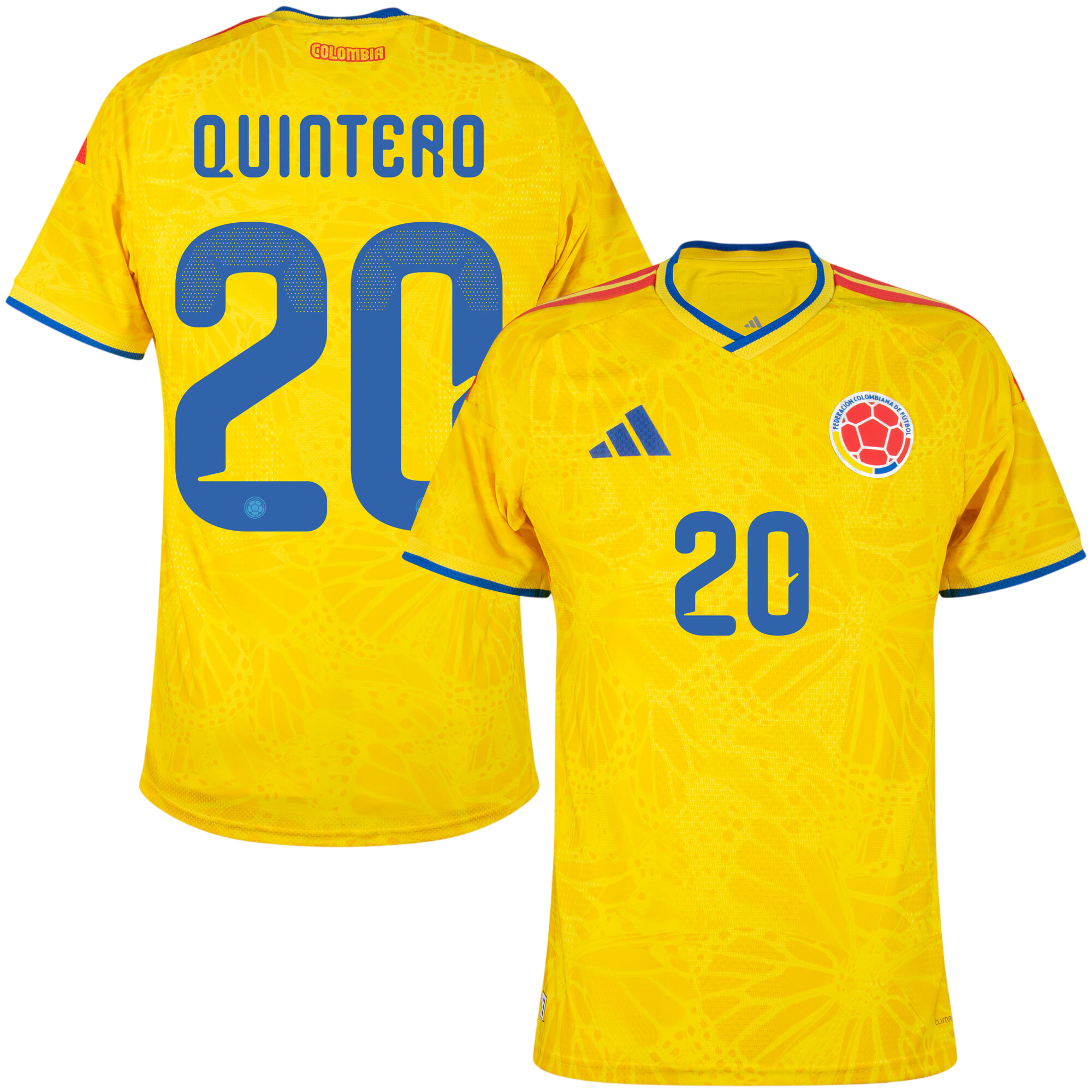 Colombia QUINTERO #20 Home World Cup 2026 Jersey Player's Version Yellow Men's