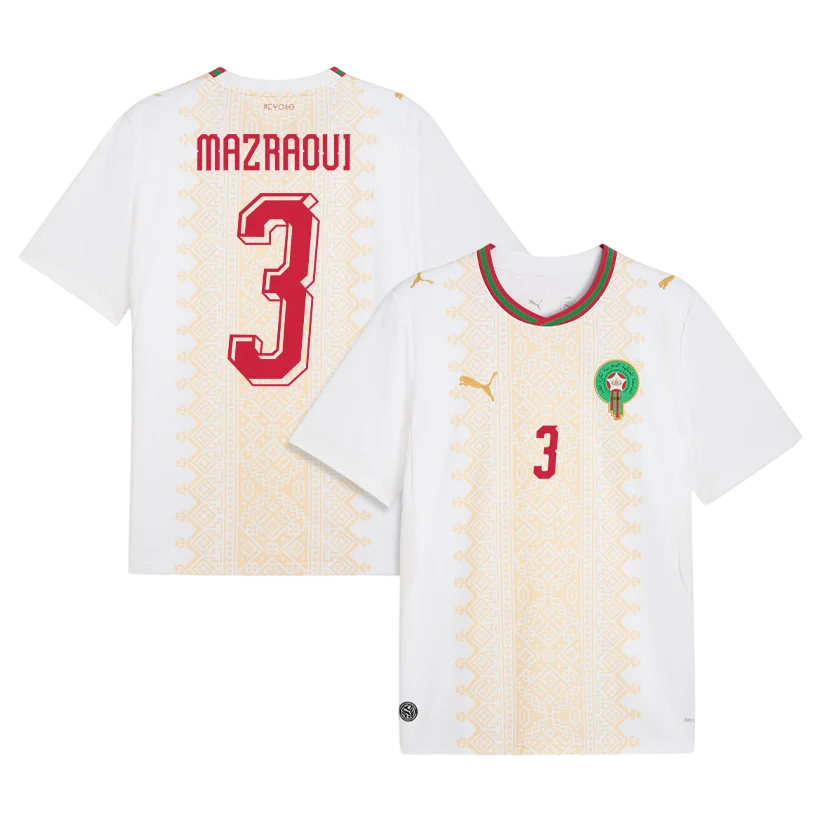 Morocco MAZRAOUI #3 Away World Cup 2026 Jersey White Men's