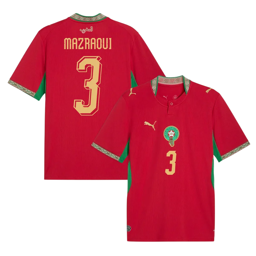 Morocco MAZRAOUI #3 Home World Cup 2026 Jersey Red Men's