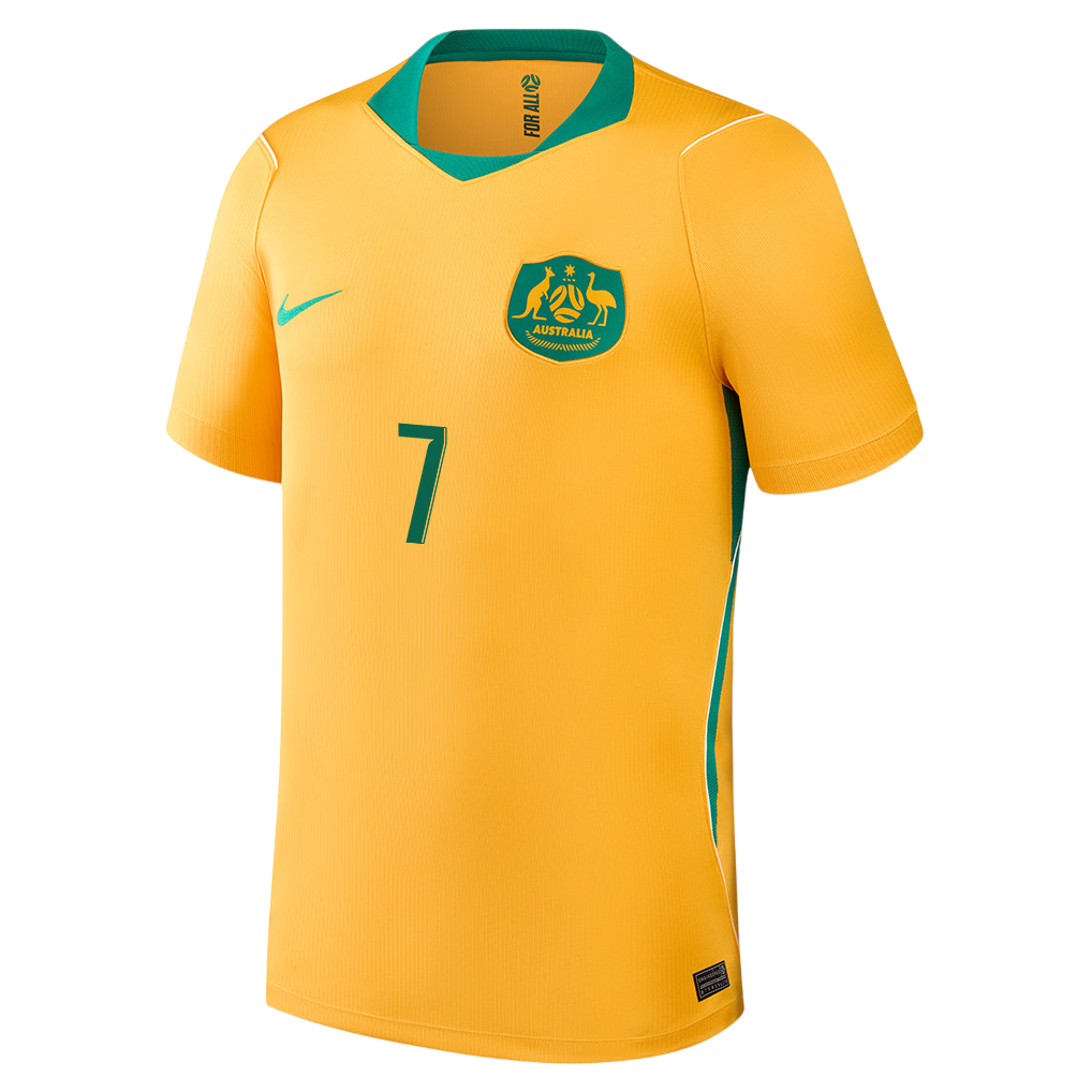 Australia LECKIE #7 Home World Cup 2026 Jersey Yellow Men's
