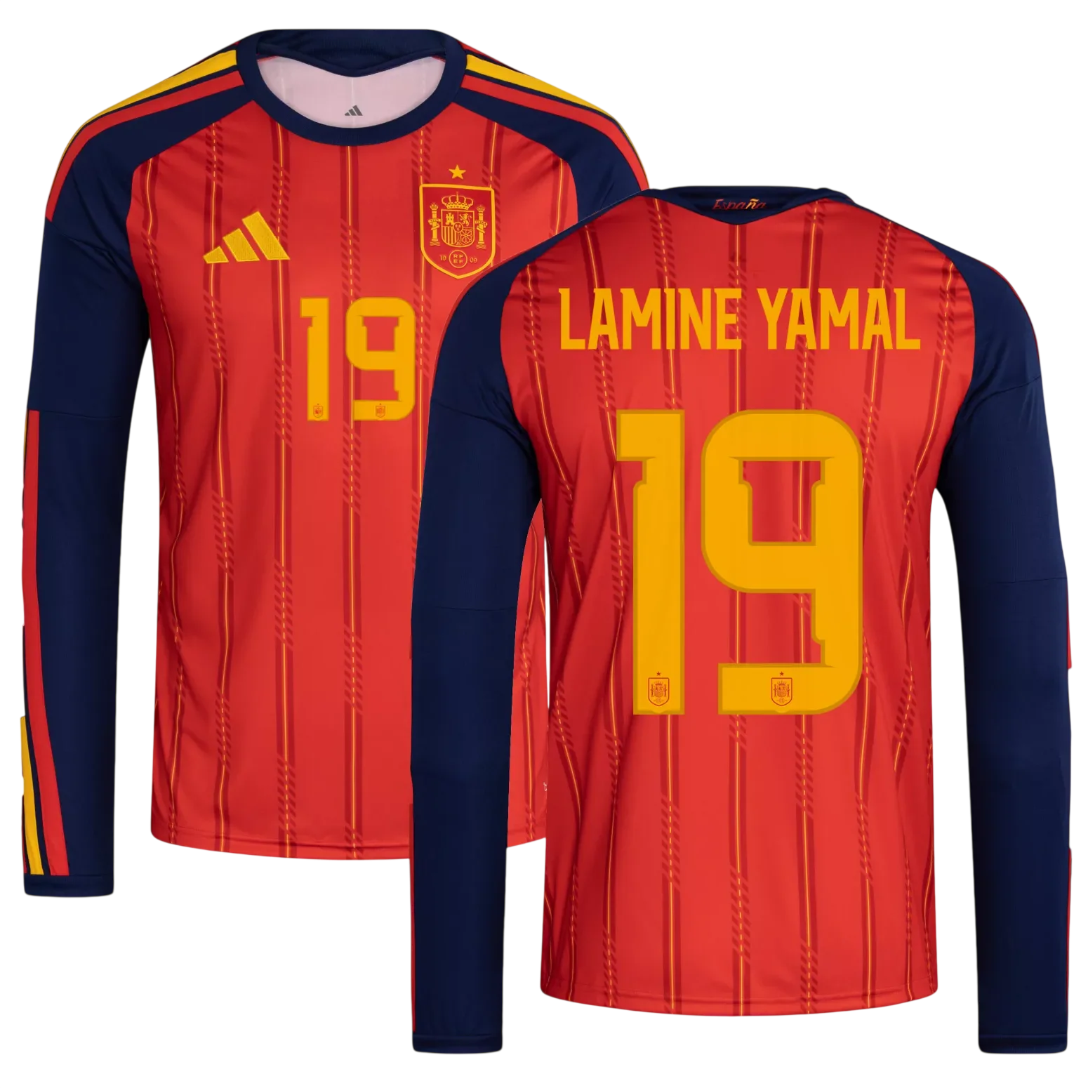 Spain LAMINE YAMAL #19 Home World Cup 2026 Long Sleeve Jersey Red Men's