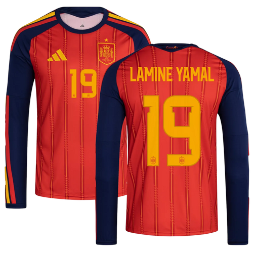 Spain LAMINE YAMAL #19 Home World Cup 2026 Long Sleeve Jersey Red Men's