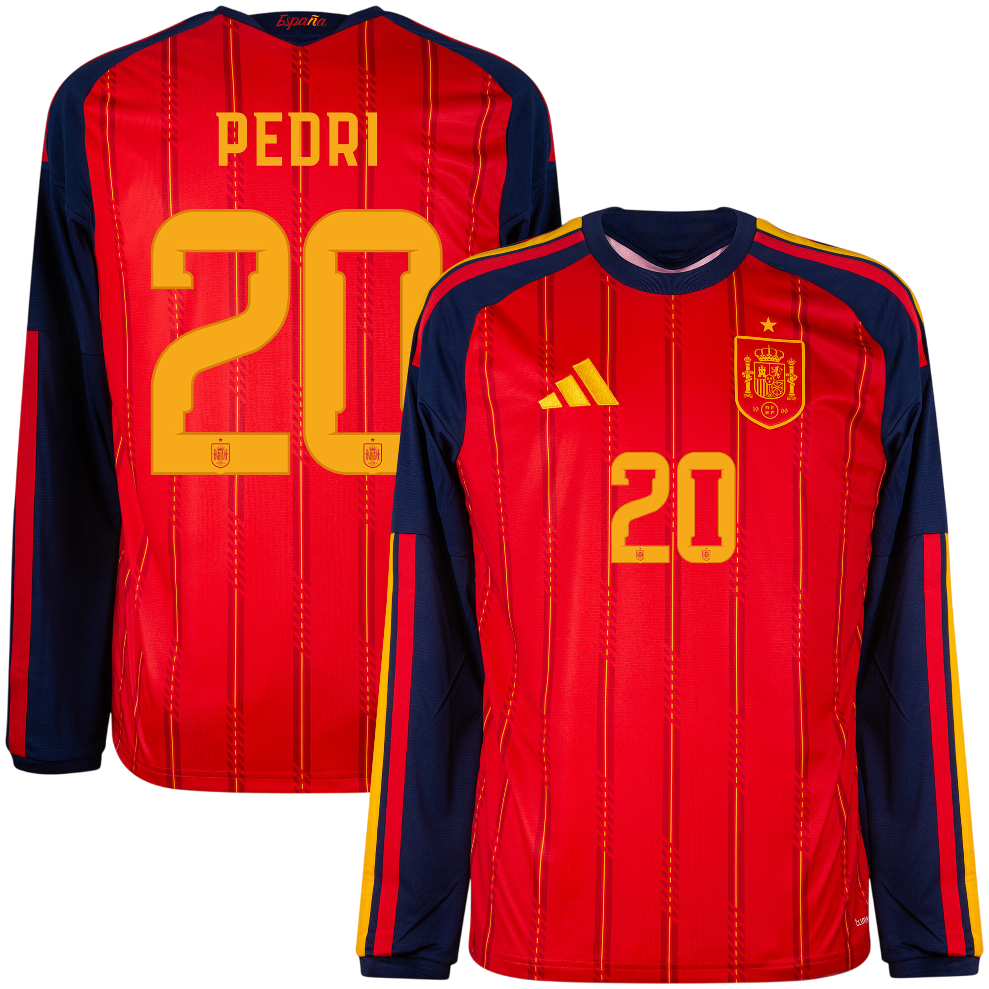 Spain PEDRI #20 Home World Cup 2026 Long Sleeve Jersey Red Men's