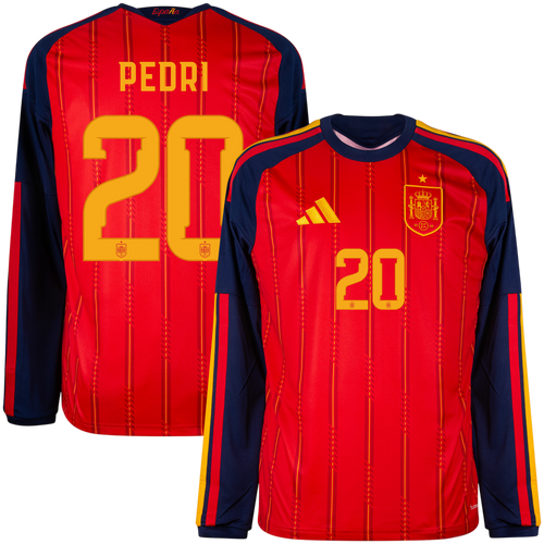 Spain PEDRI #20 Home World Cup 2026 Long Sleeve Jersey Red Men's