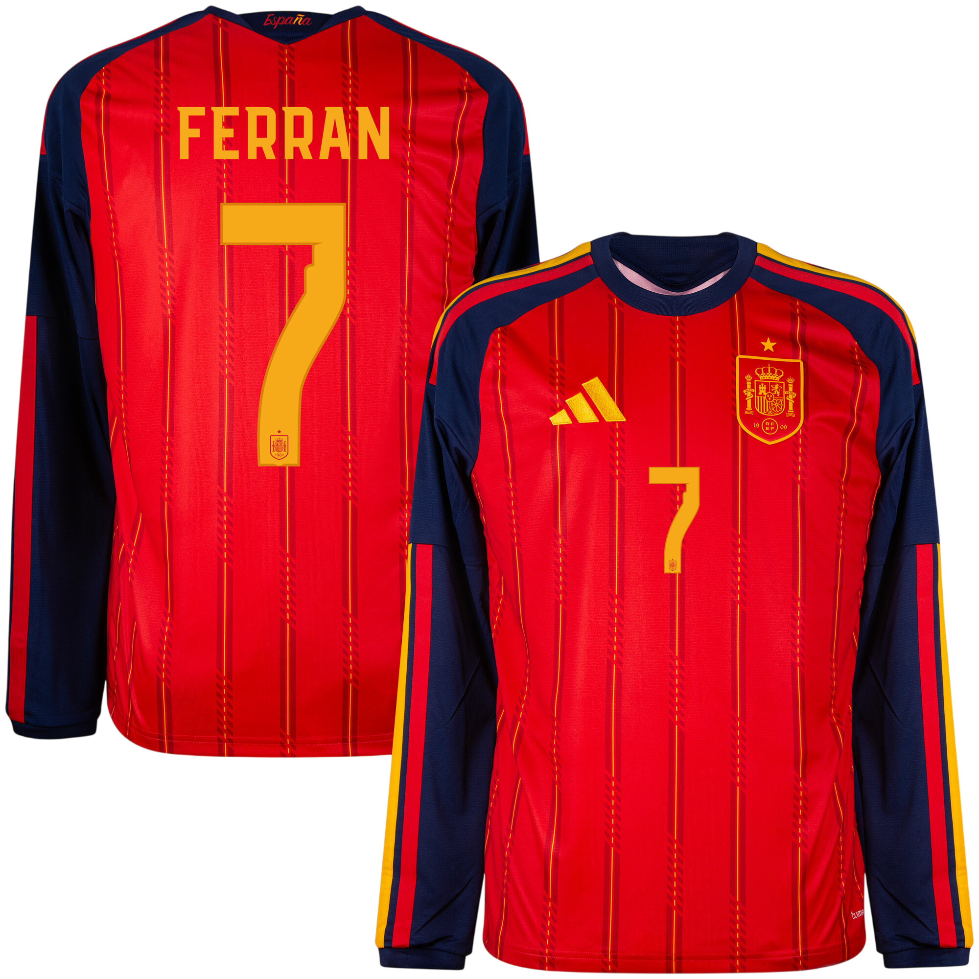 Spain FERRAN #7 Home World Cup 2026 Long Sleeve Jersey Red Men's