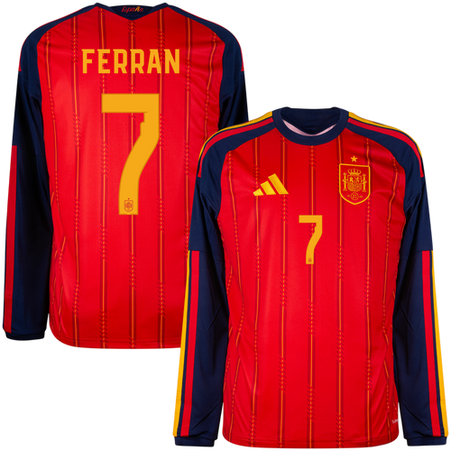 Spain FERRAN #7 Home World Cup 2026 Long Sleeve Jersey Red Men's