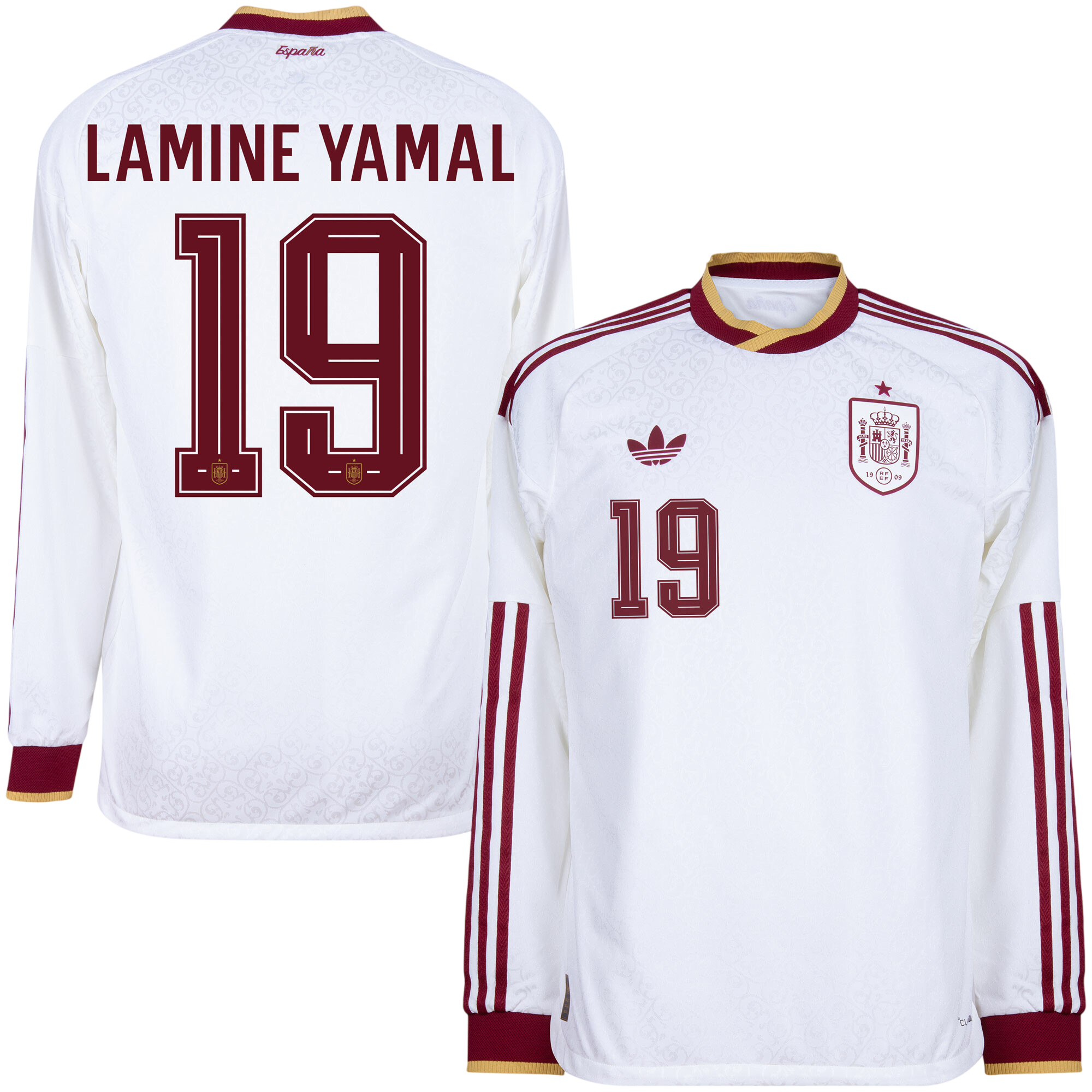 Spain LAMINE YAMAL #19 Away World Cup 2026 Long Sleeve Jersey White Men's