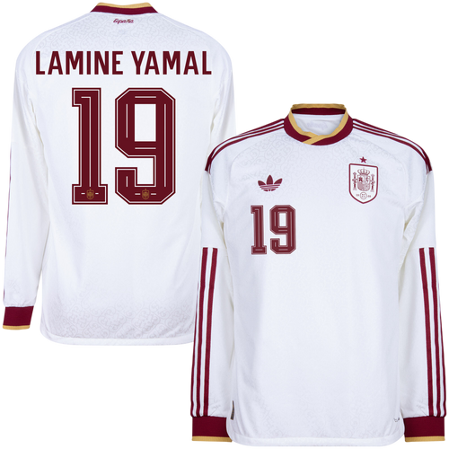 Spain LAMINE YAMAL #19 Away World Cup 2026 Long Sleeve Jersey White Men's