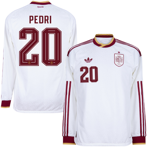 Spain PEDRI #20 Away World Cup 2026 Long Sleeve Jersey White Men's