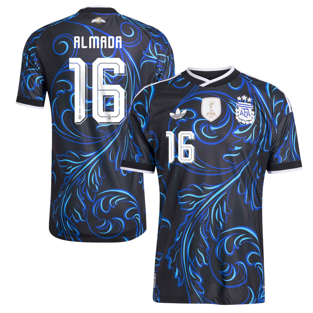 Argentina ALMADA #16 Away World Cup 2026 Jersey Blue & Black Men's