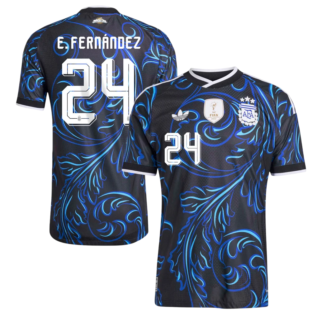 Argentina E. FERNÁNDEZ #24 Away World Cup 2026 Jersey Blue & Black Men's