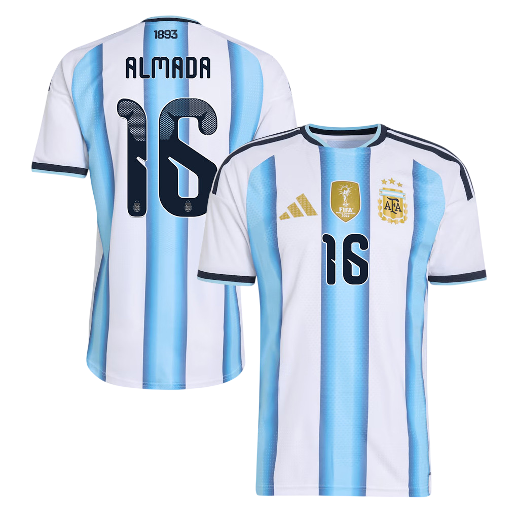 Argentina ALMADA #16 Home World Cup 2026 Jersey White & Blue Men's