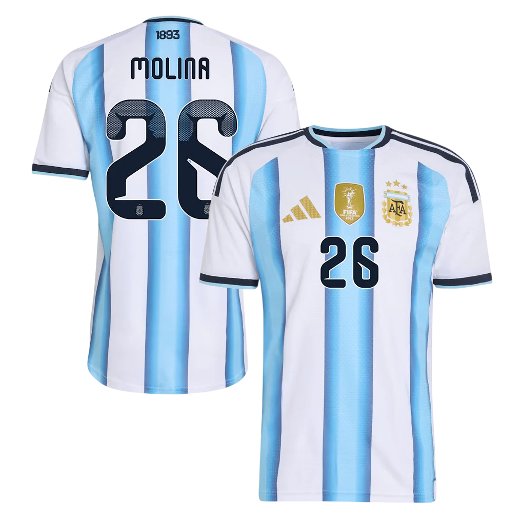 Argentina MOLINA #26 Home World Cup 2026 Jersey White & Blue Men's