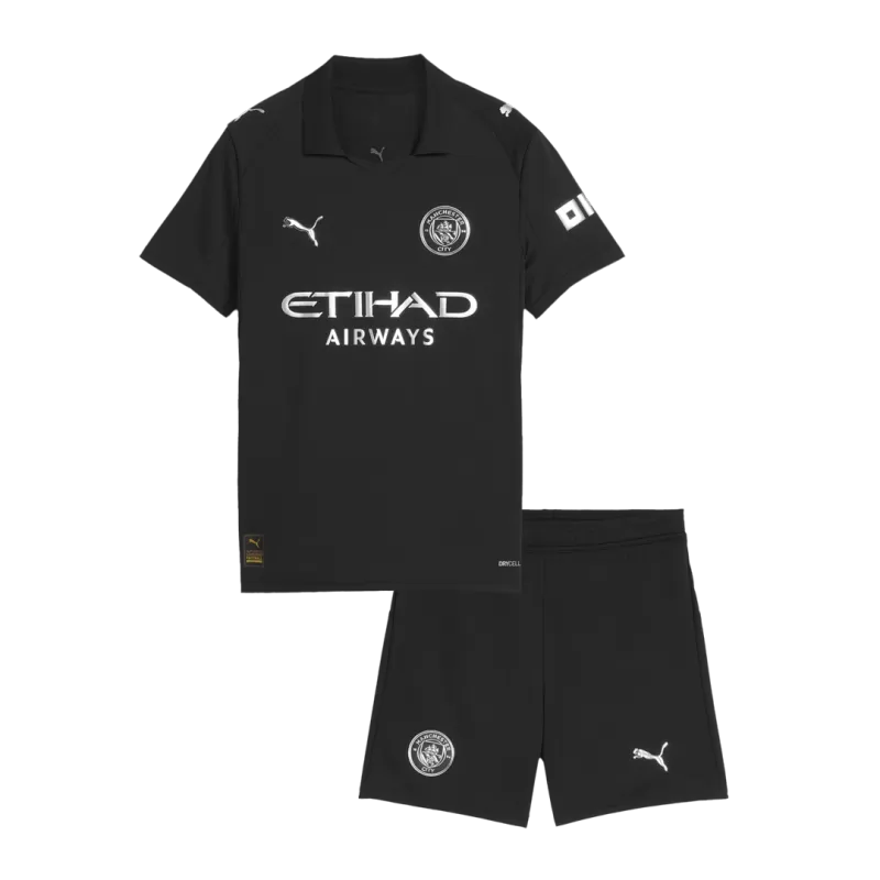 Man City Away 2025/26 Kit Black Kids