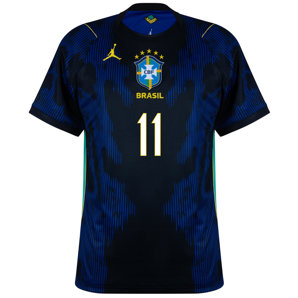 Brazil RAPHINA #11 Away World Cup 2026 Jersey Blue & Black Men's