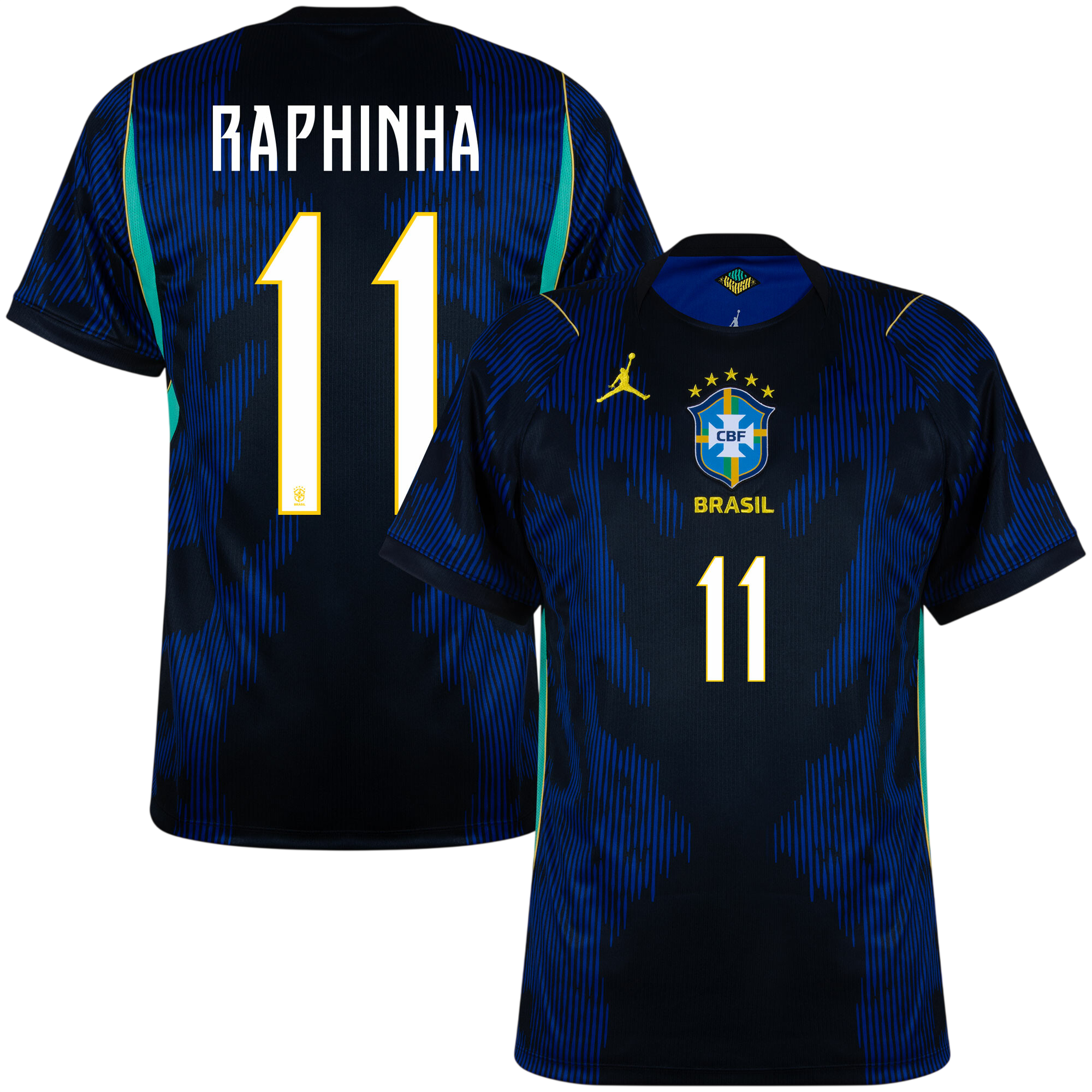 Brazil RAPHINA #11 Away World Cup 2026 Jersey Blue & Black Men's