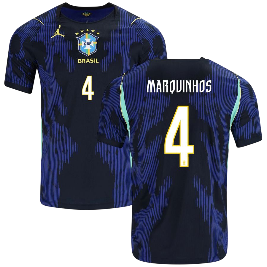 Brazil MARQUINHOS #4 Away World Cup 2026 Jersey Blue & Black Men's