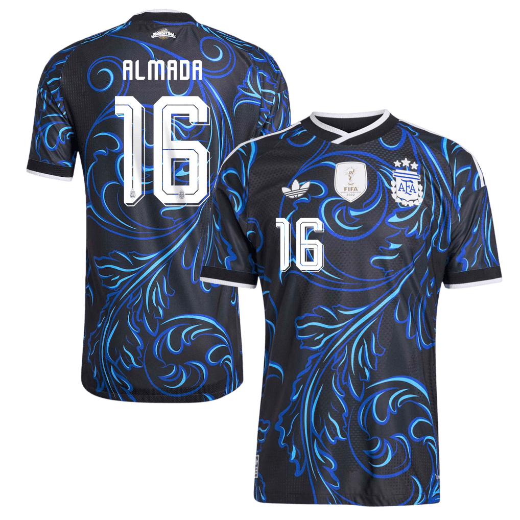 Argentina ALMADA #16 Away World Cup 2026 Jersey Blue & Black Men's