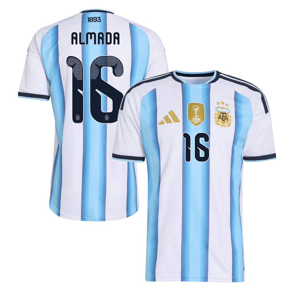 Argentina ALMADA #16 Home World Cup 2026 Jersey White & Blue Men's