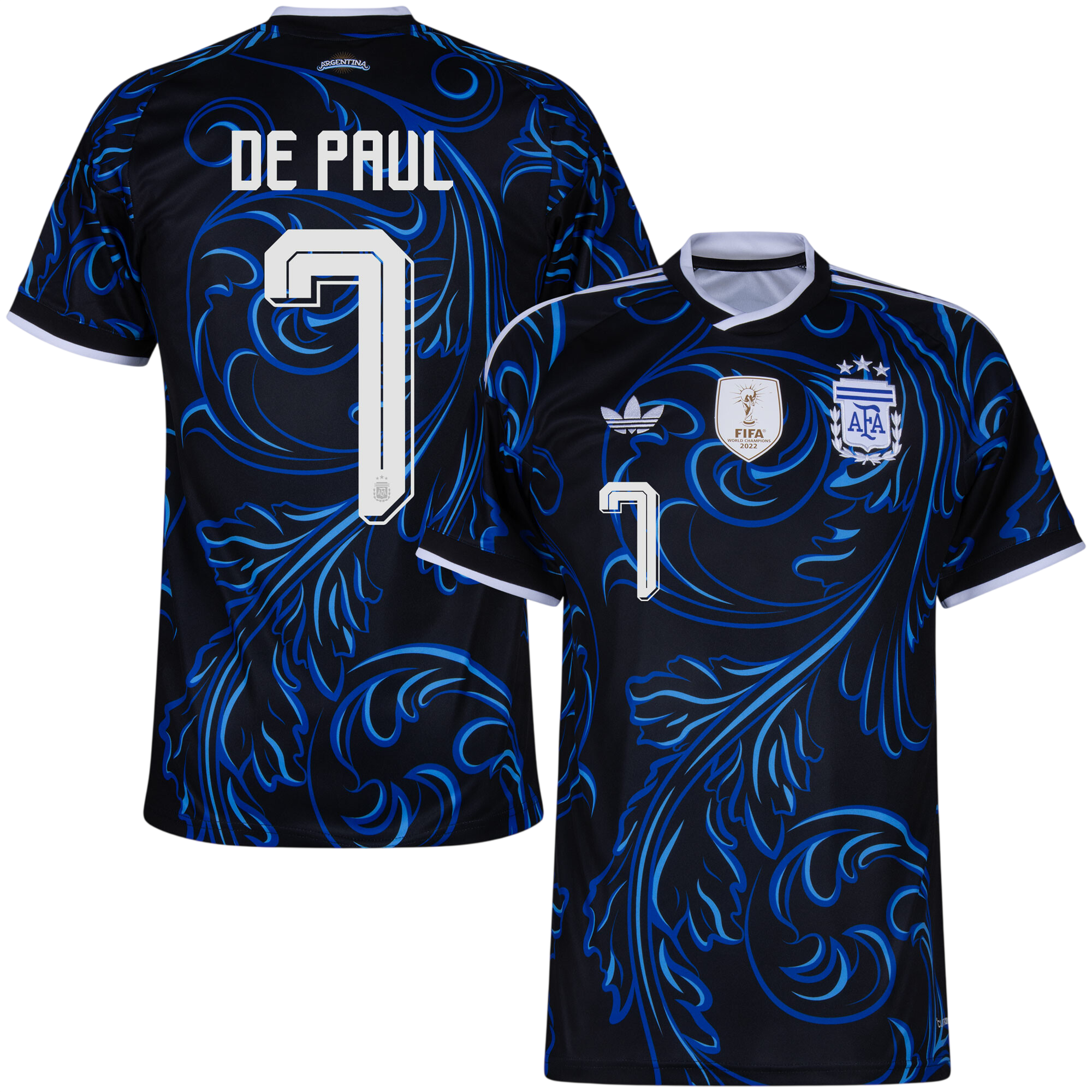 Argentina DE PAUL #7 Away World Cup 2026 Jersey Blue & Black Men's