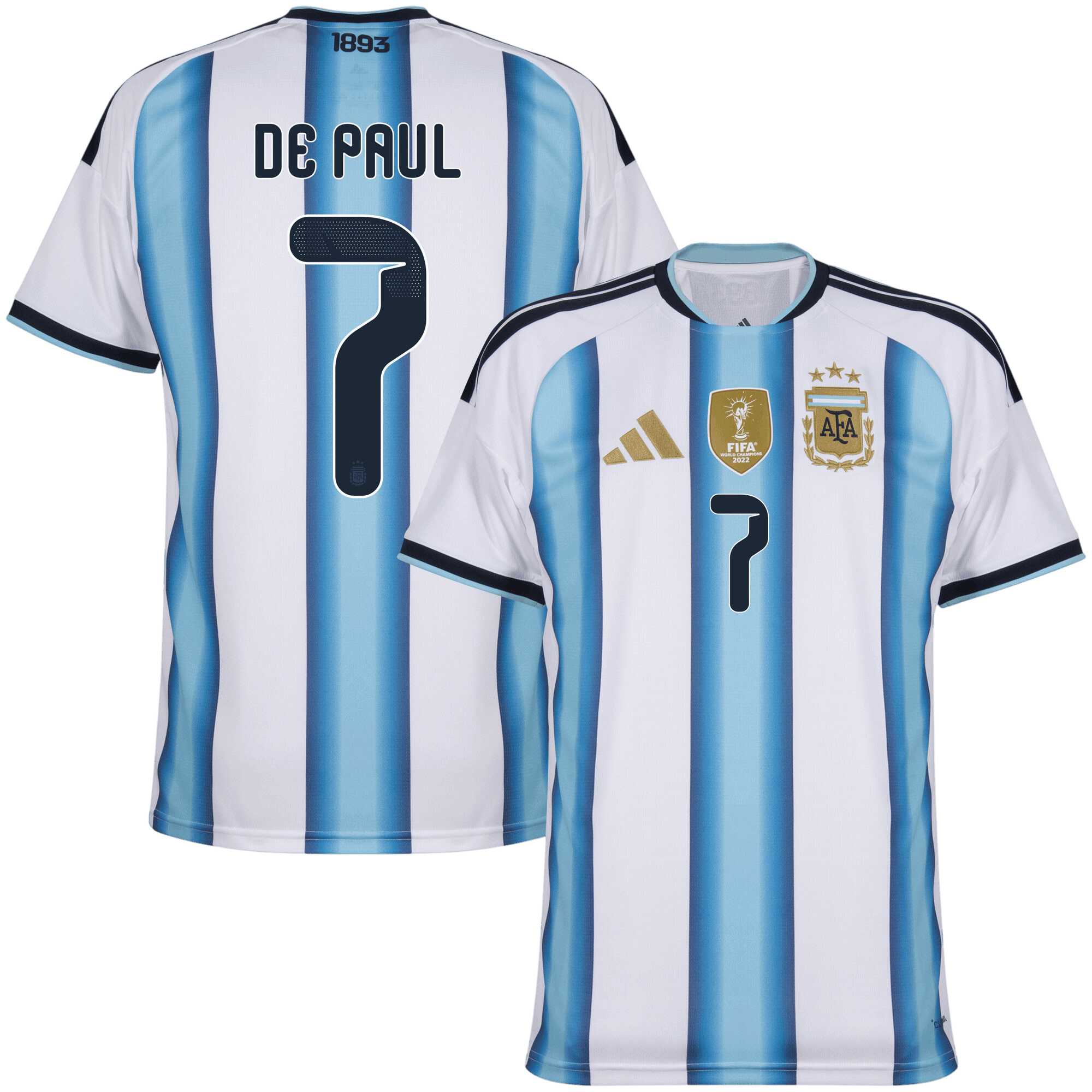 Argentina DE PAUL #7 Home World Cup 2026 Jersey White & Blue Men's