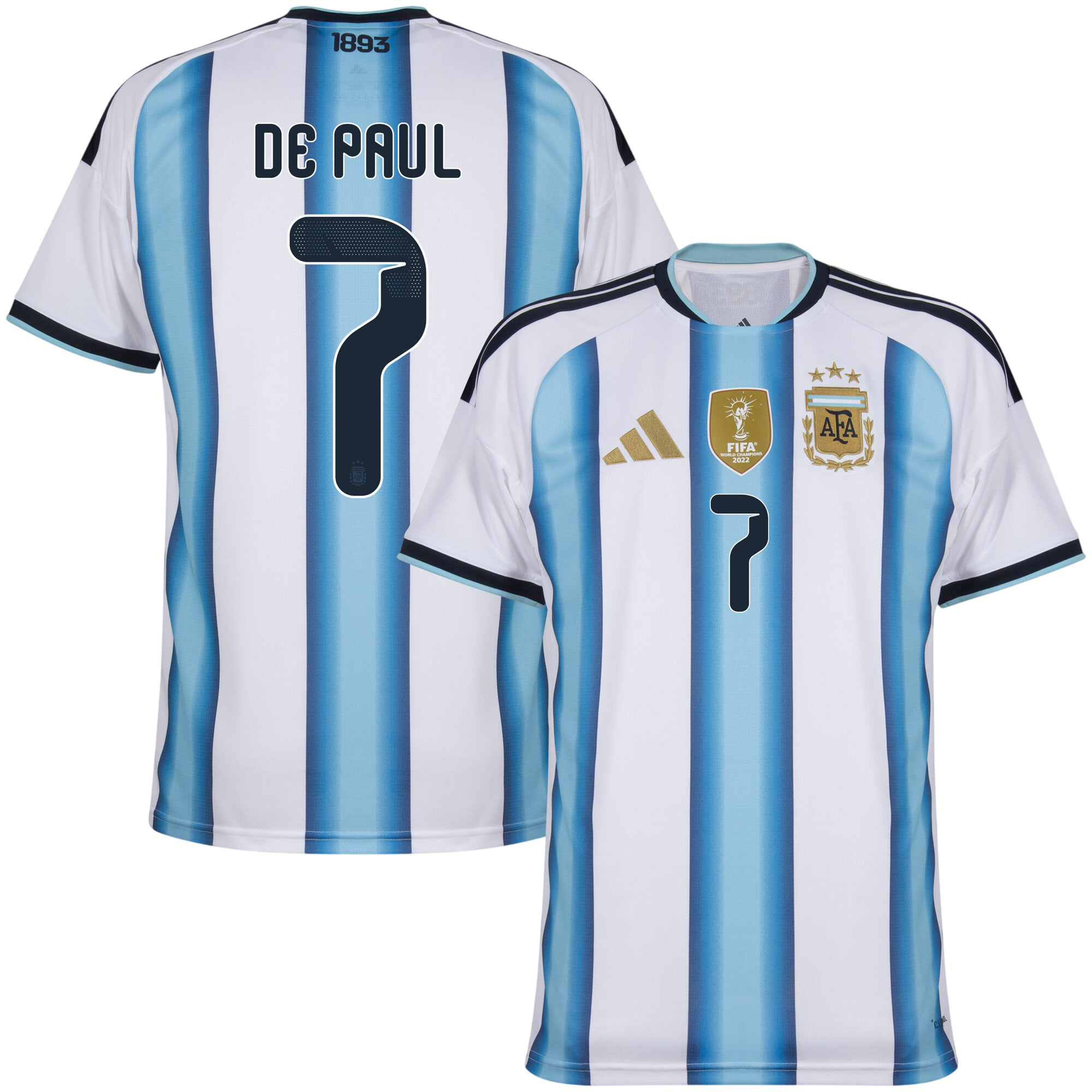 Argentina DE PAUL #7 Home World Cup 2026 Jersey White & Blue Men's