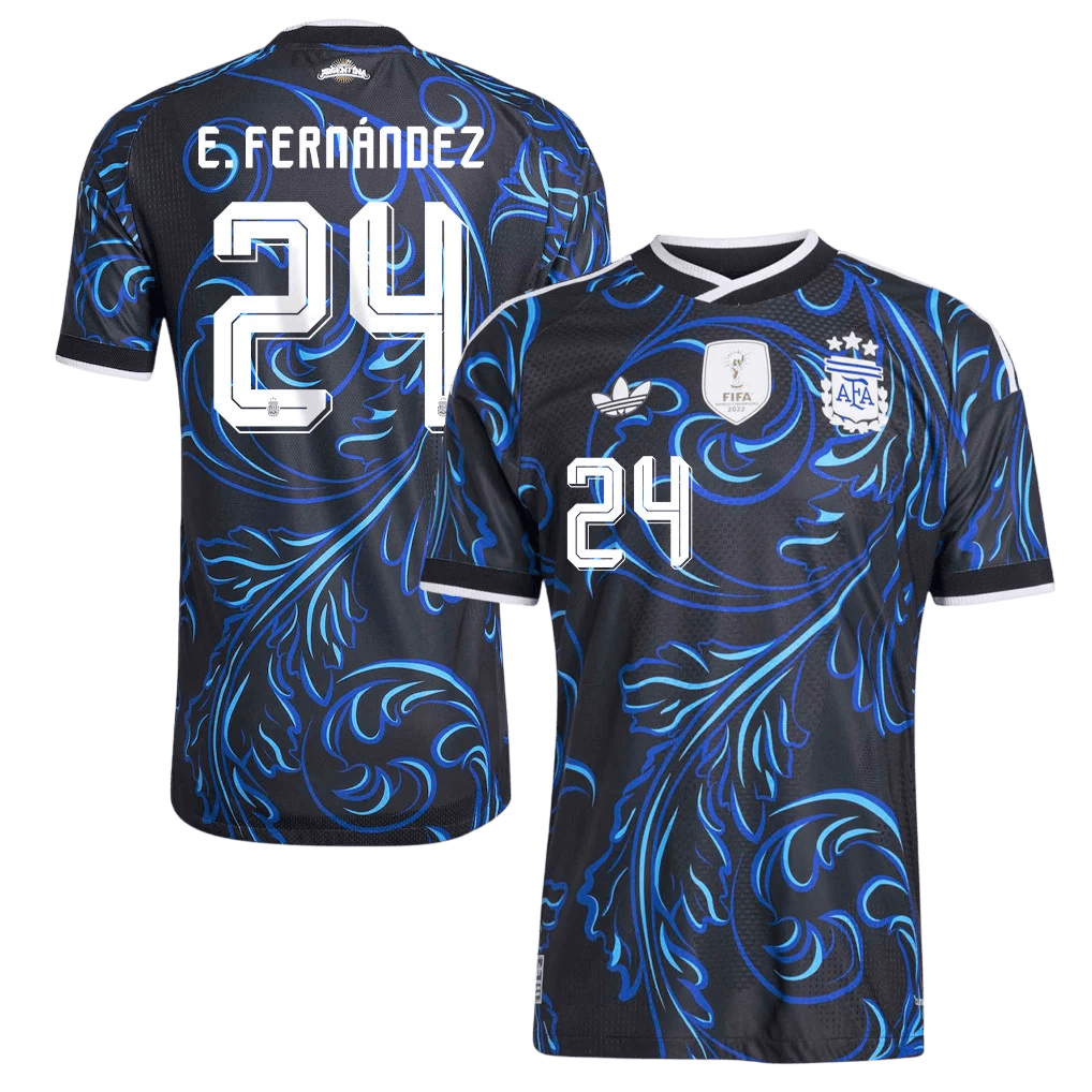 Argentina E. FERNÁNDEZ #24 Away World Cup 2026 Jersey Blue & Black Men's