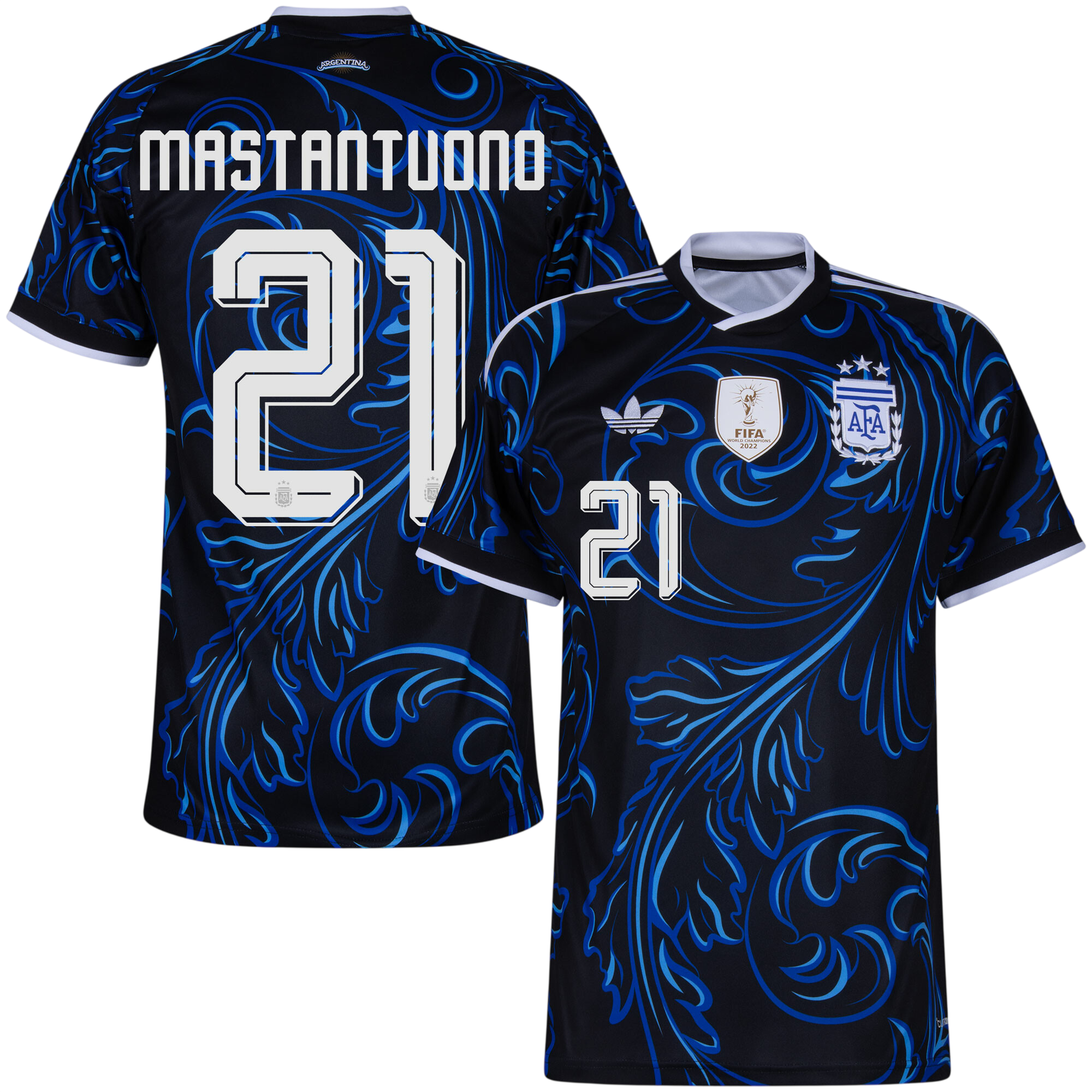 Argentina MASTANTUONO #21 Away World Cup 2026 Jersey Blue & Black Men's