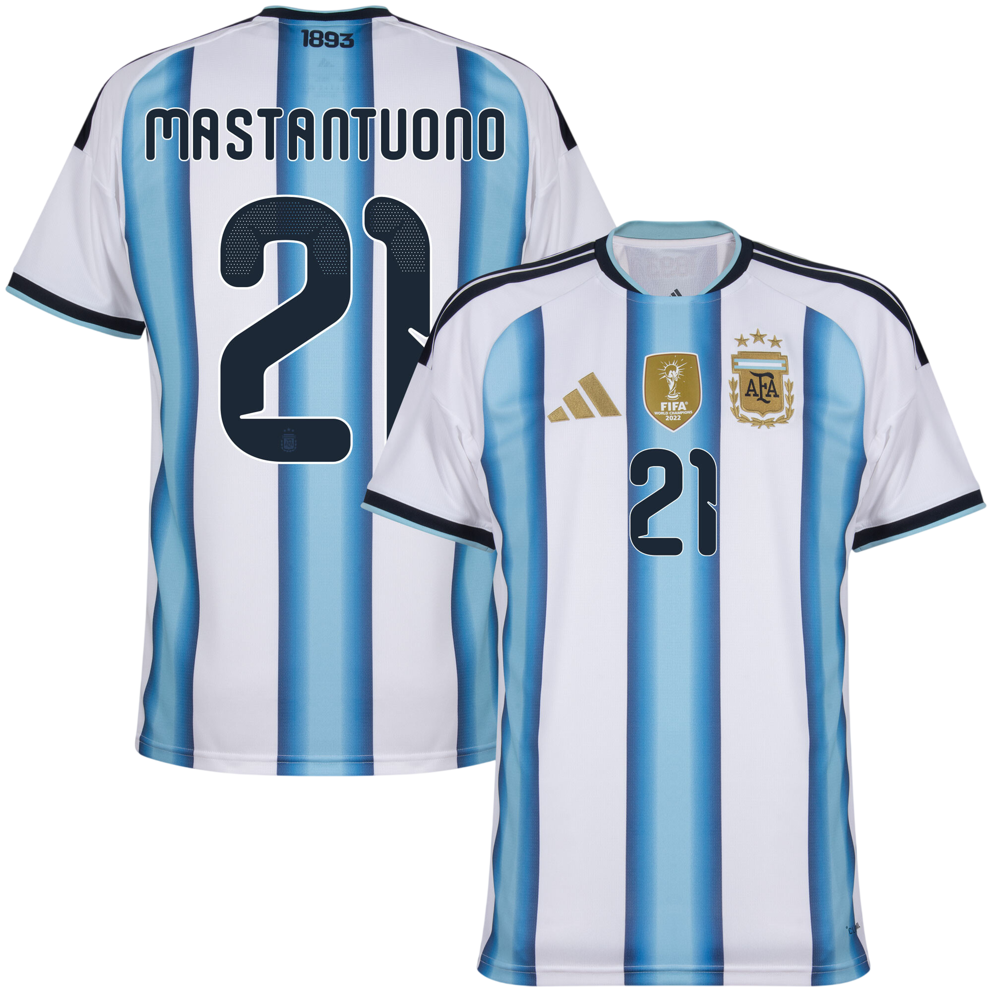 Argentina MASTANTUONO #21 Home World Cup 2026 Jersey White & Blue Men's