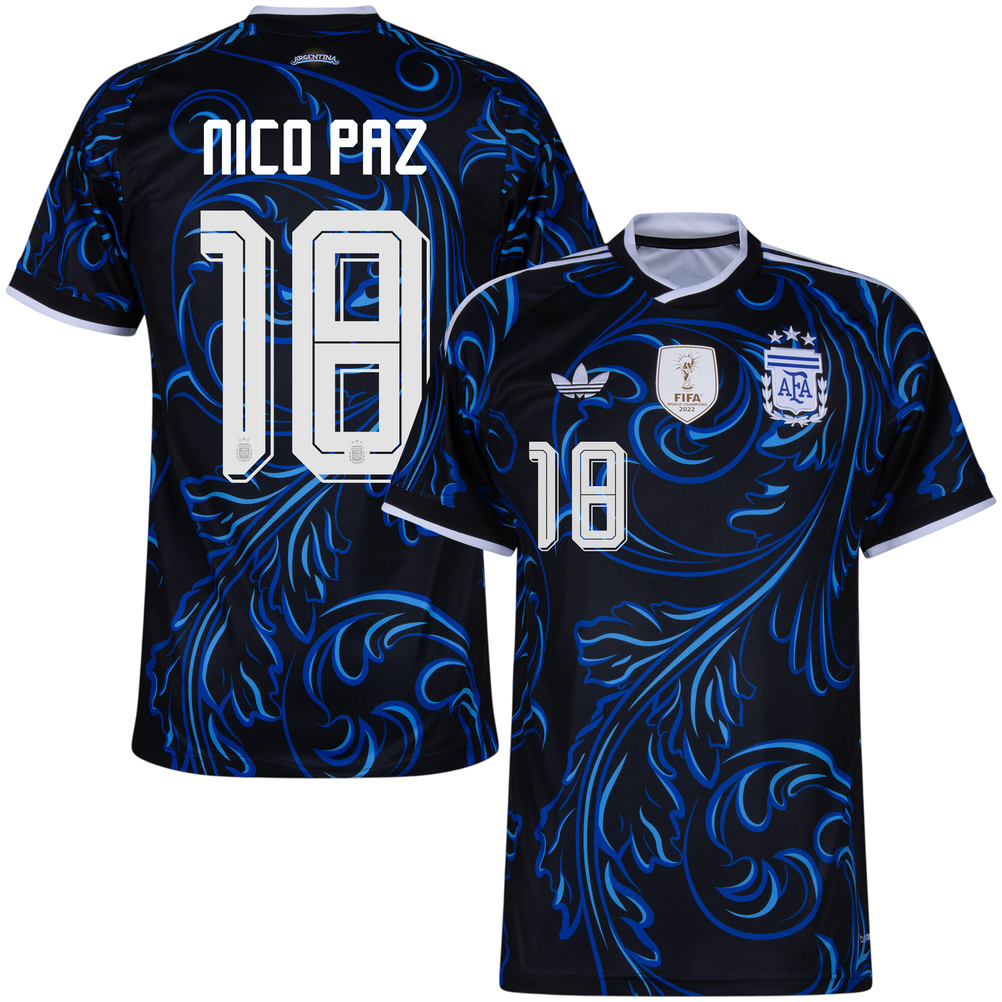 Argentina NICO PAZ #18 Away World Cup 2026 Jersey Blue & Black Men's