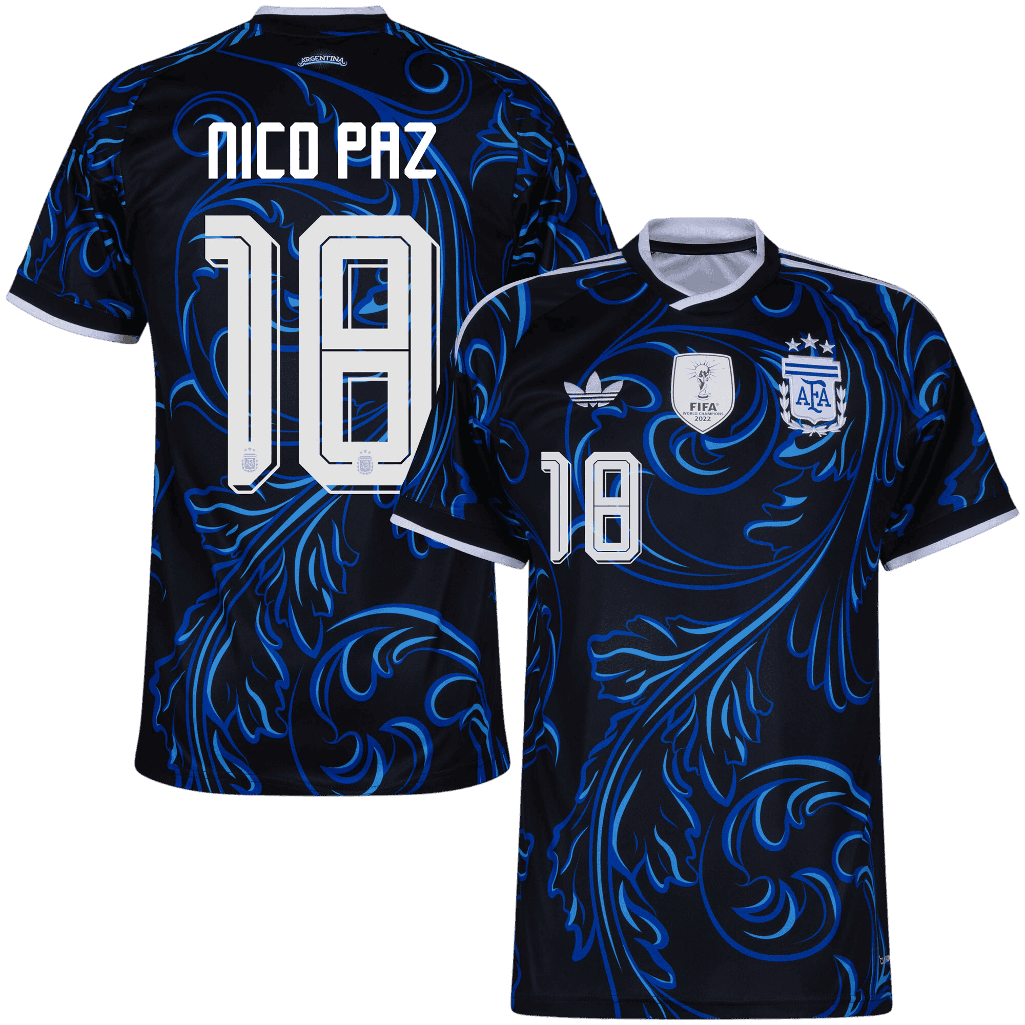 Argentina NICO PAZ #18 Away World Cup 2026 Jersey Blue & Black Men's