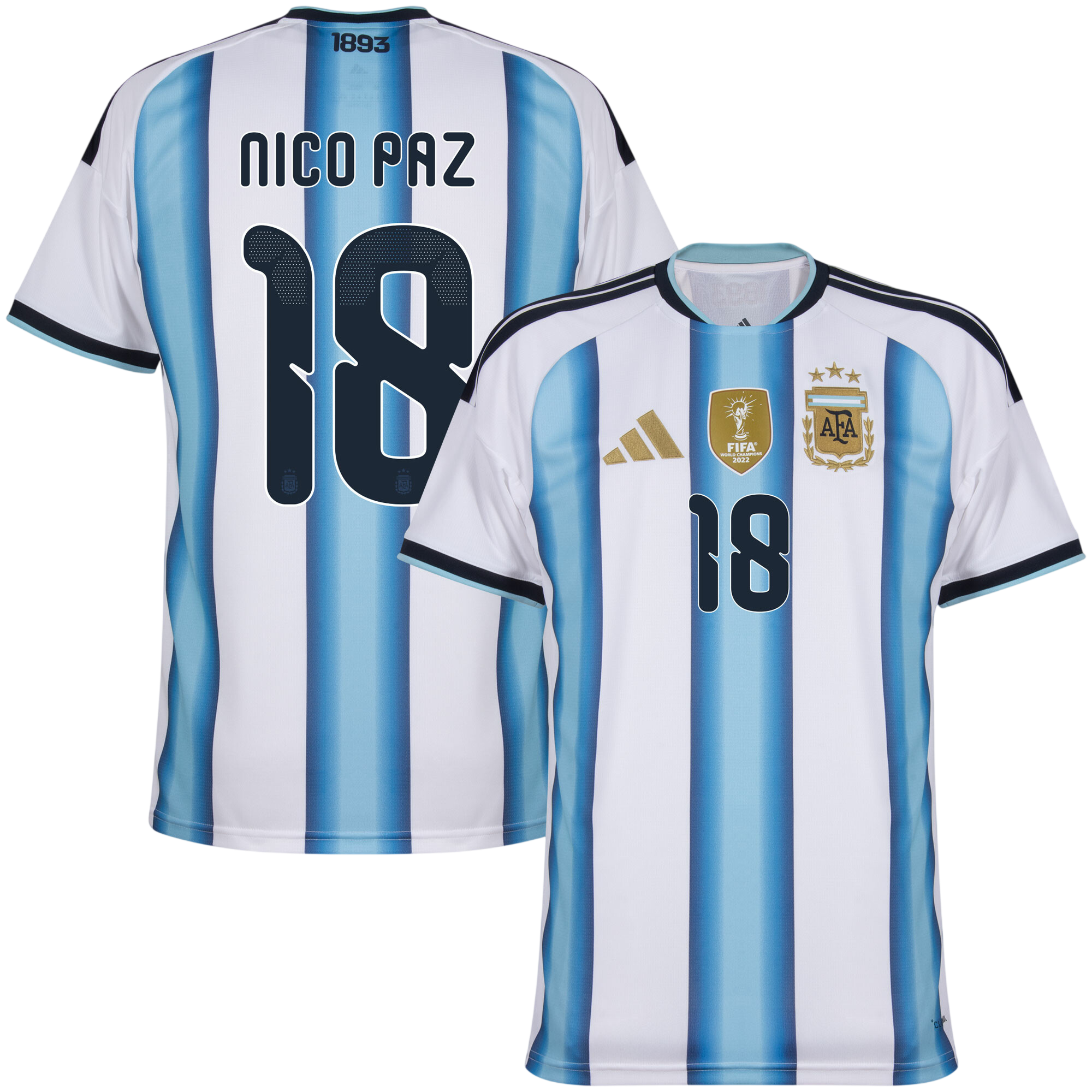 Argentina NICO PAZ #18 Home World Cup 2026 Jersey White & Blue Men's