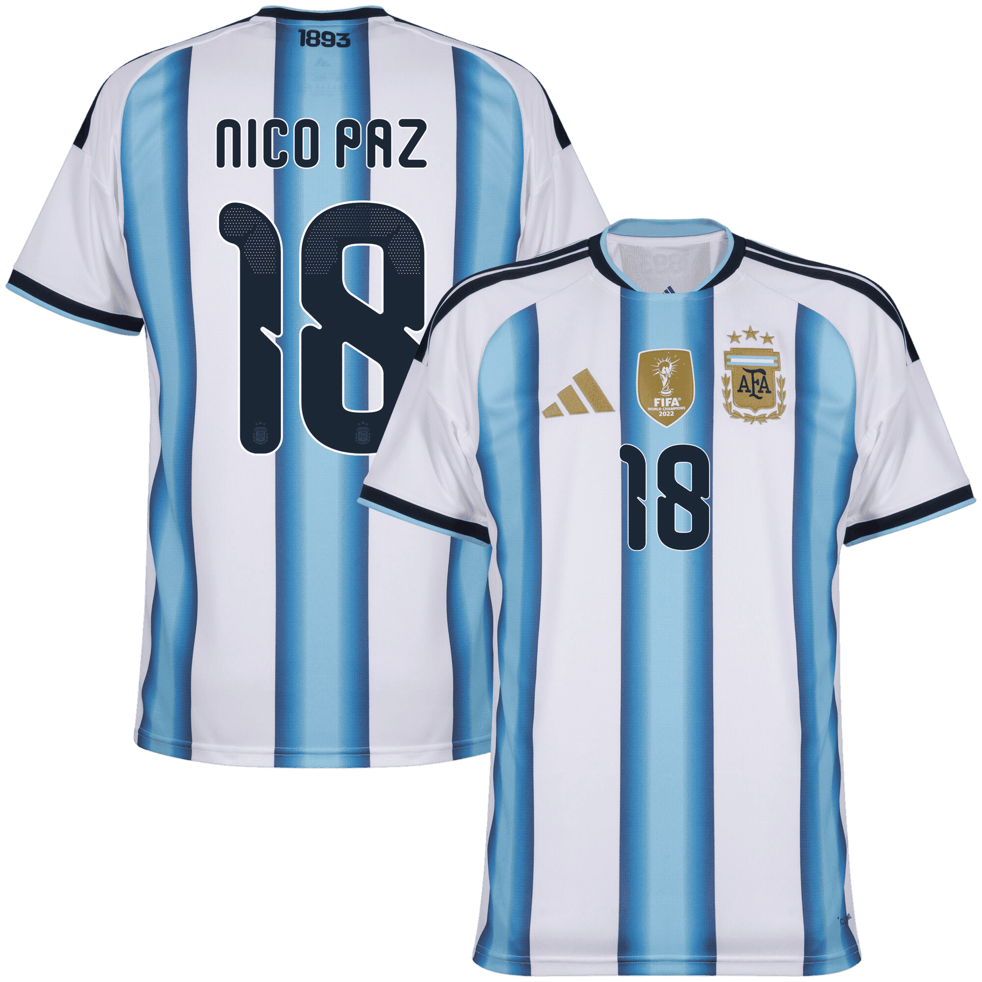 Argentina NICO PAZ #18 Home World Cup 2026 Jersey White & Blue Men's