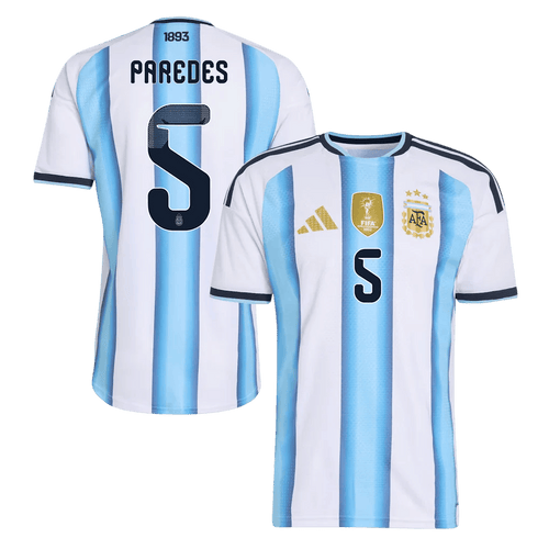 Argentina PAREDES #5 Home World Cup 2026 Jersey White & Blue Men's