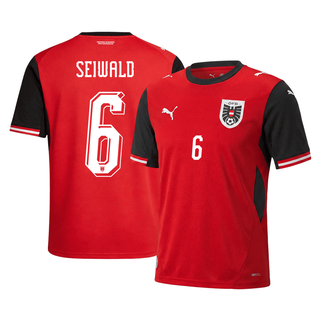 Austria SEIWALD #6 Home World Cup 2026 Jersey Red Men's