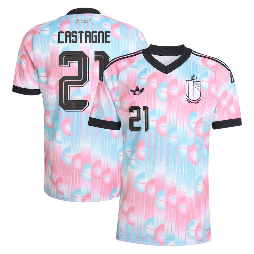 Belgium CASTAGNE #21 Away World Cup 2026 Jersey Pink & Blue Men's