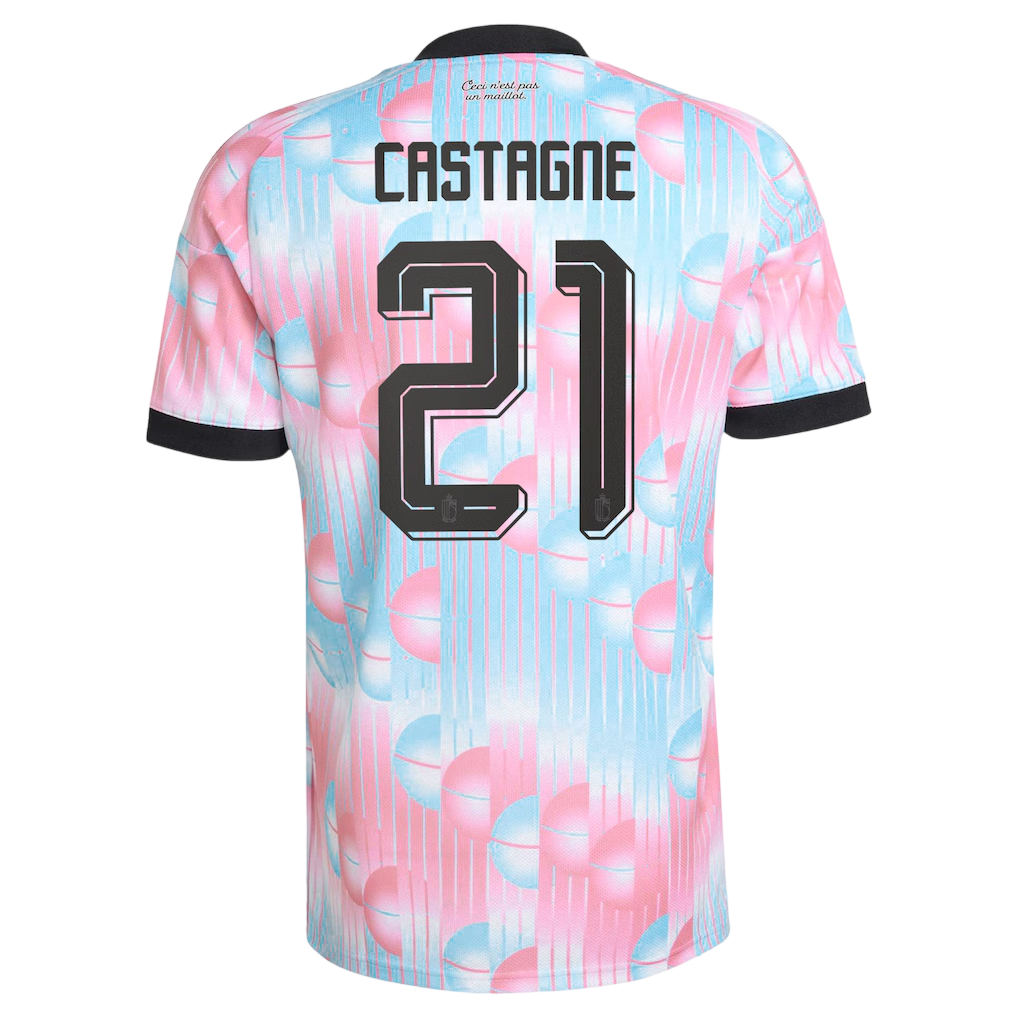 Belgium CASTAGNE #21 Away World Cup 2026 Jersey Pink & Blue Men's