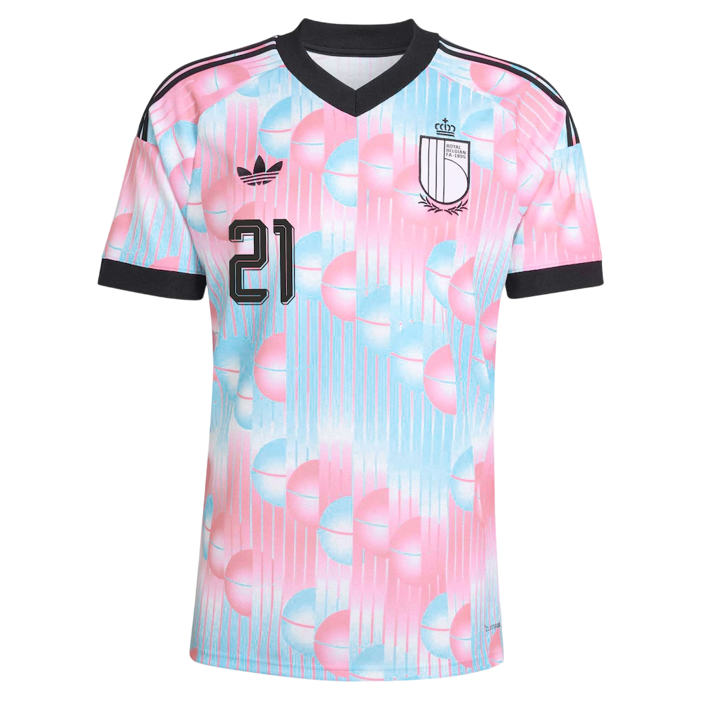 Belgium CASTAGNE #21 Away World Cup 2026 Jersey Pink & Blue Men's