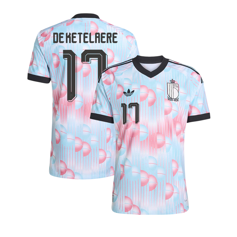 Belgium DE KETELAERE #17 Away World Cup 2026 Jersey Pink & Blue Men's