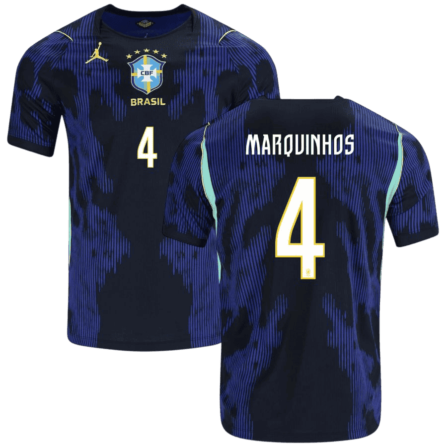 Brazil MARQUINHOS #4 Away World Cup 2026 Jersey Blue & Black Men's