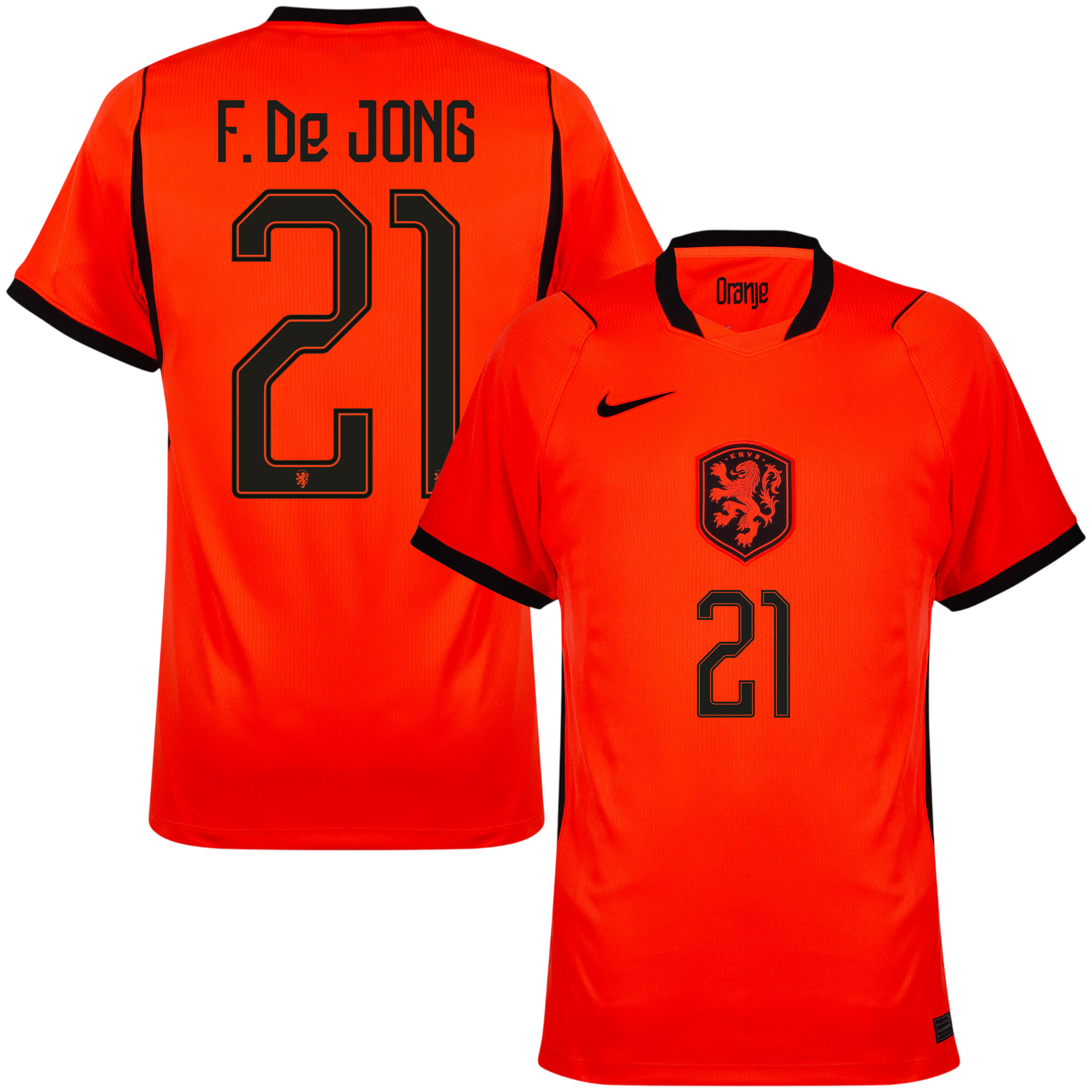 Netherlands F. De JONG #21 Home World Cup 2026 Jersey Orange Men's