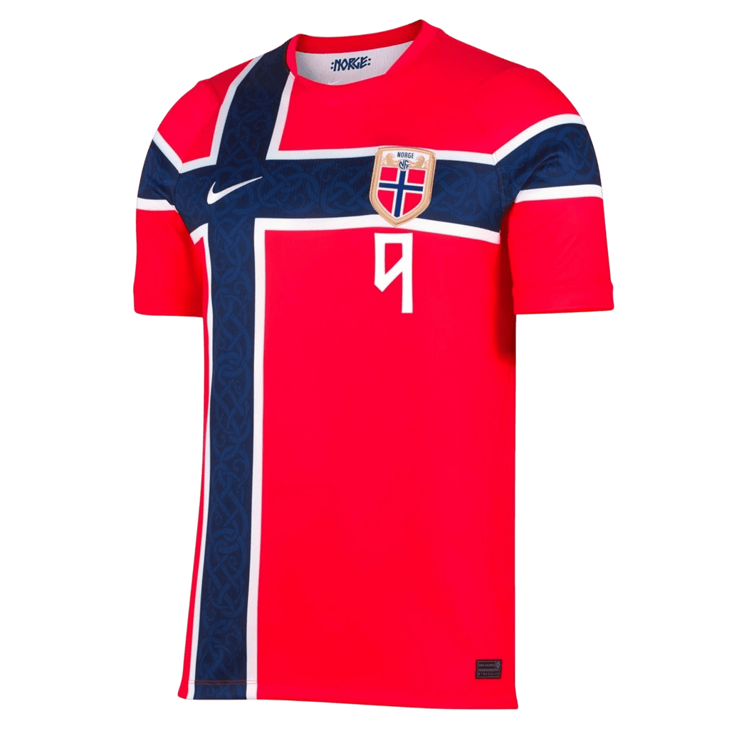 Norway BRAUT HAALAND #9 Home World Cup 2026 Jersey Player's Version Red Men's