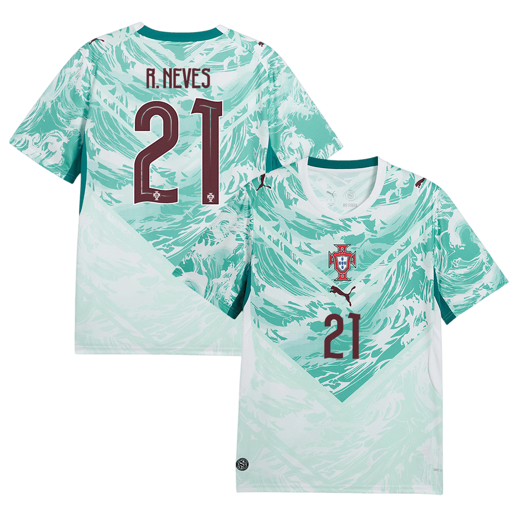 Portugal R. NEVES #21 Away World Cup 2026 Jersey White & Blue Men's