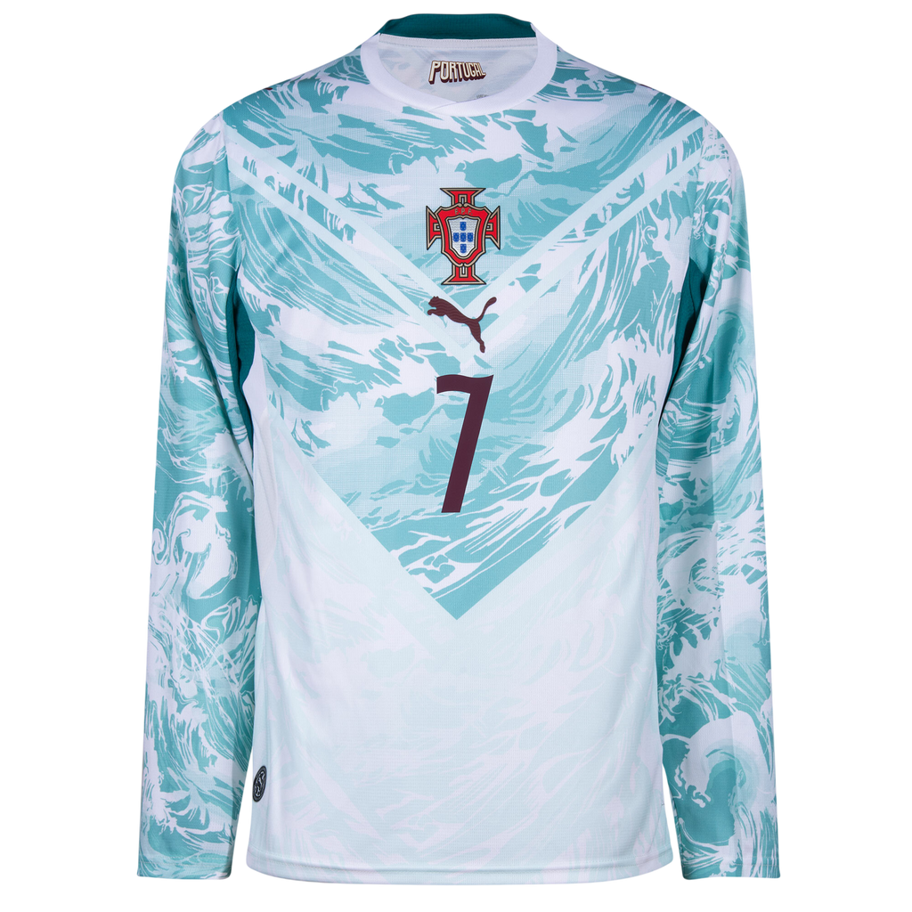 Portugal RONALDO #7 Away World Cup 2026 Long Sleeve Jersey White & Blue Men's