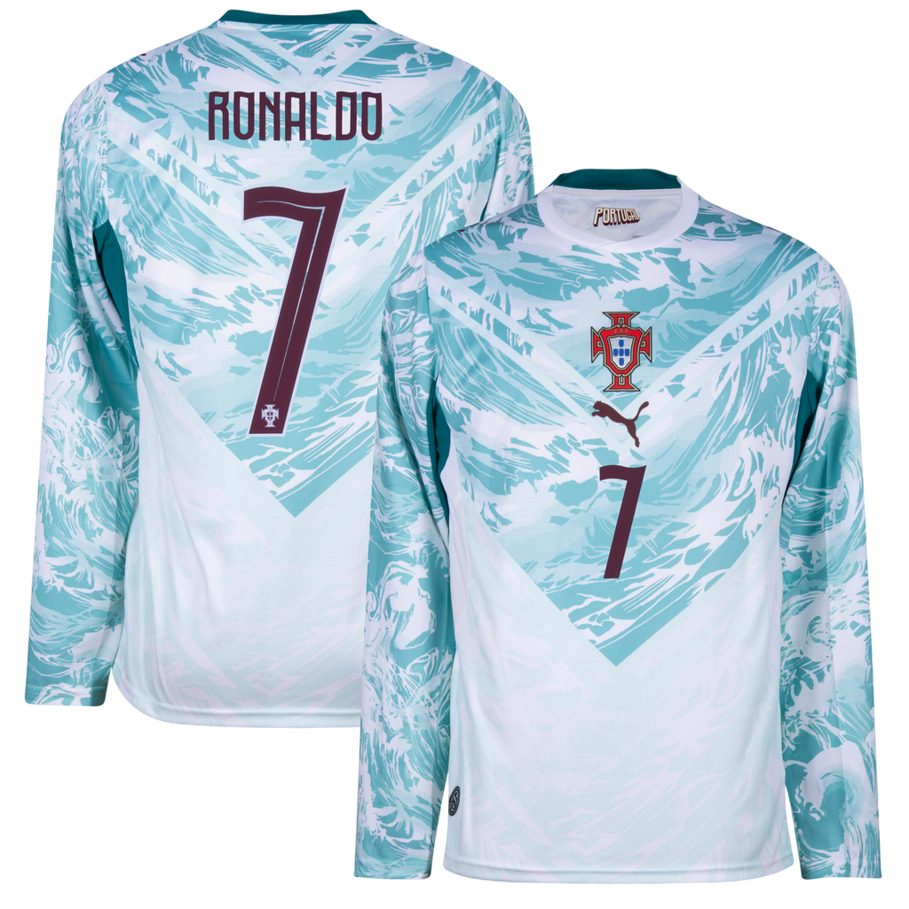 Portugal RONALDO #7 Away World Cup 2026 Long Sleeve Jersey White & Blue Men's