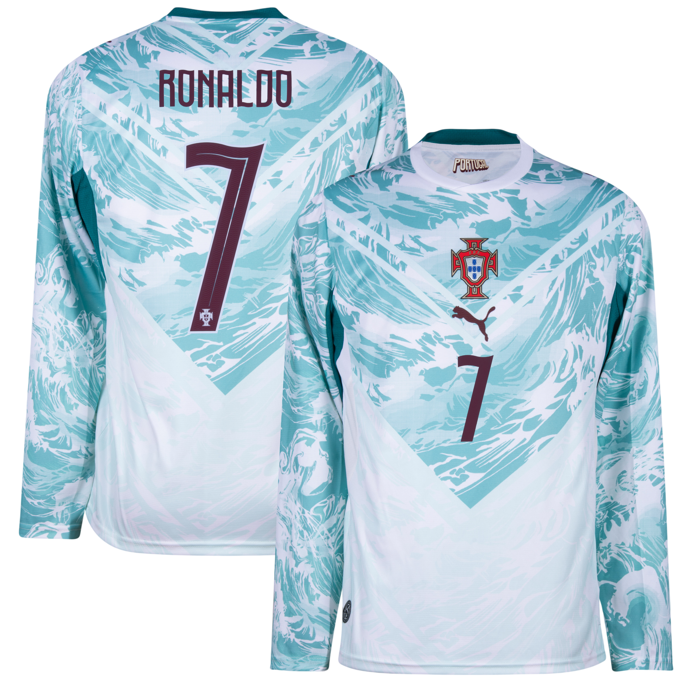 Portugal RONALDO #7 Away World Cup 2026 Long Sleeve Jersey White & Blue Men's