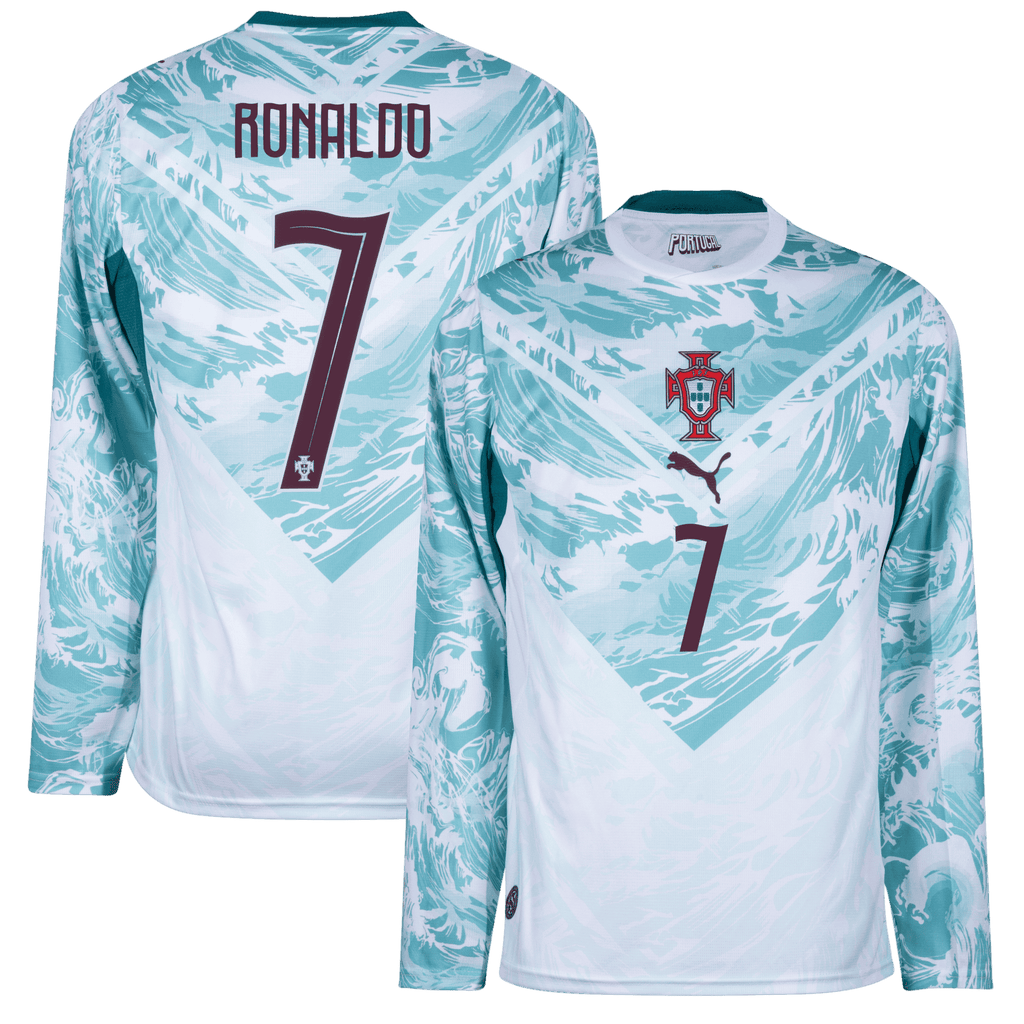 Portugal RONALDO #7 Away World Cup 2026 Long Sleeve Jersey White & Blue Men's